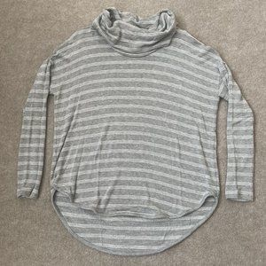 Lou & Grey Shirt Womens XS Grey White Striped Turtleneck Oversize High Low Hem